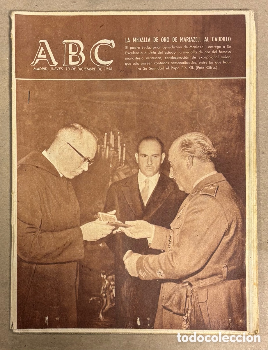 Coleccionismo de revistas y peri&oacute;dicos: ABC (13 DICIEMBRE 1956) MEDALLA DE ORO DE MARIAZELL AL CAUDILLO, MUERE CICLISTA ANTONIO GELABERT,..