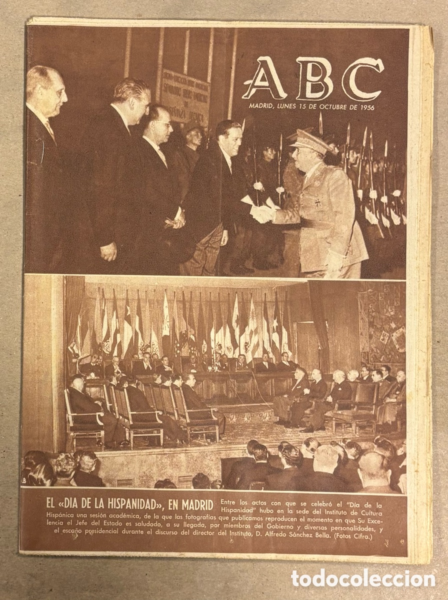 Coleccionismo de revistas y peri&oacute;dicos: ABC (15 OCTUBRE 1956) D&Iacute;A DE LA HISPANIDAD EN MADRID, ATL&Eacute;TICO MADRID 2-4 REAL MADRID, FIESTAS ALBA