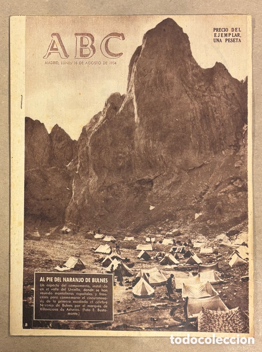 Coleccionismo de revistas y peri&oacute;dicos: ABC (16 AGOSTO 1954) CAMPAMENTO AL PIE NARANJO DE BULNES, FRANCO EN SAN SEBASTIAN, COLEGIOS MAYORES,