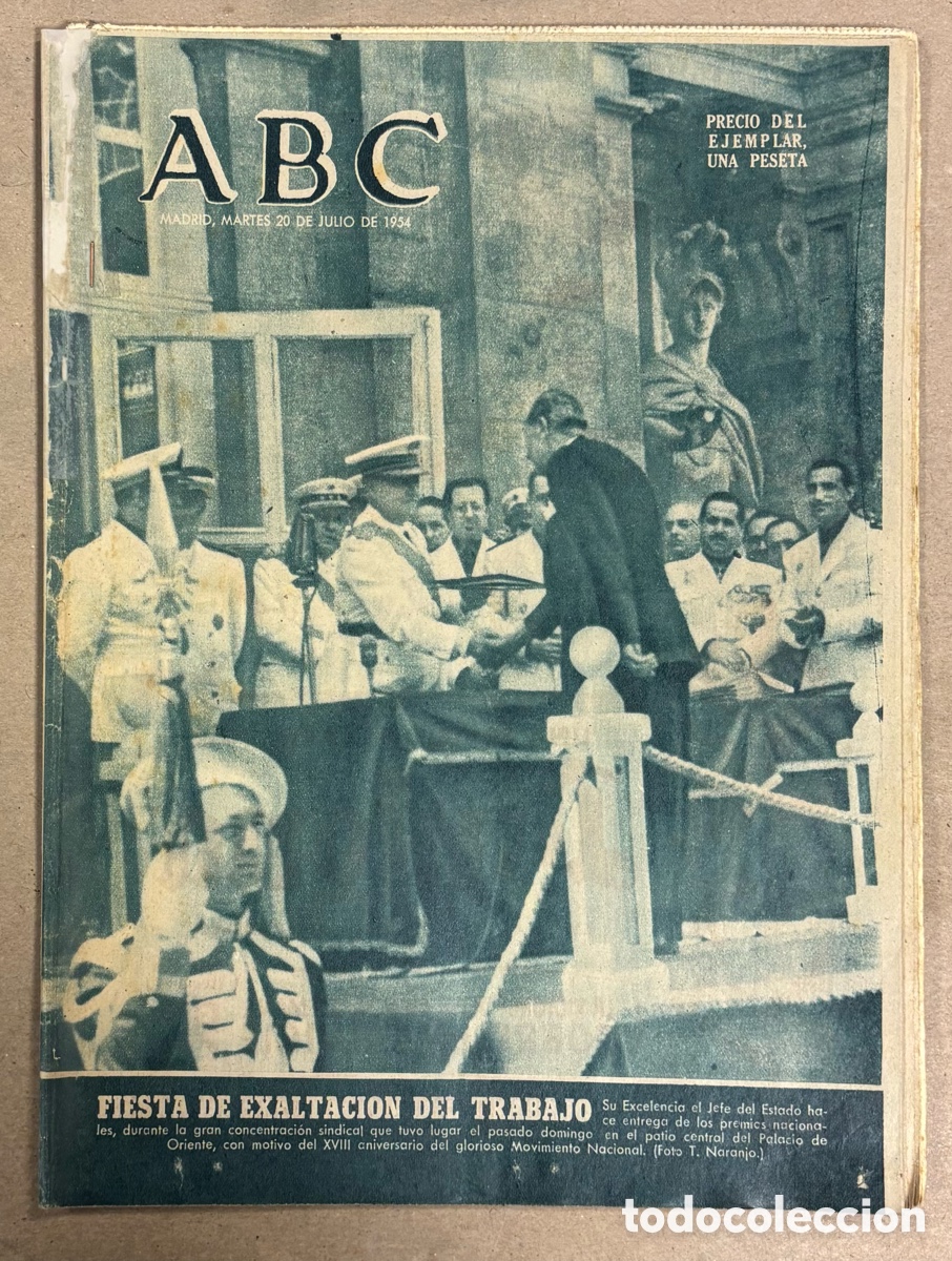Coleccionismo de revistas y peri&oacute;dicos: ABC (20 JULIO 1954) FIESTA DE EXALTACI&Oacute;N DEL TRABAJO, PARTIDO INTERNACIONAL PELOTA BASE, BAHAMONTES