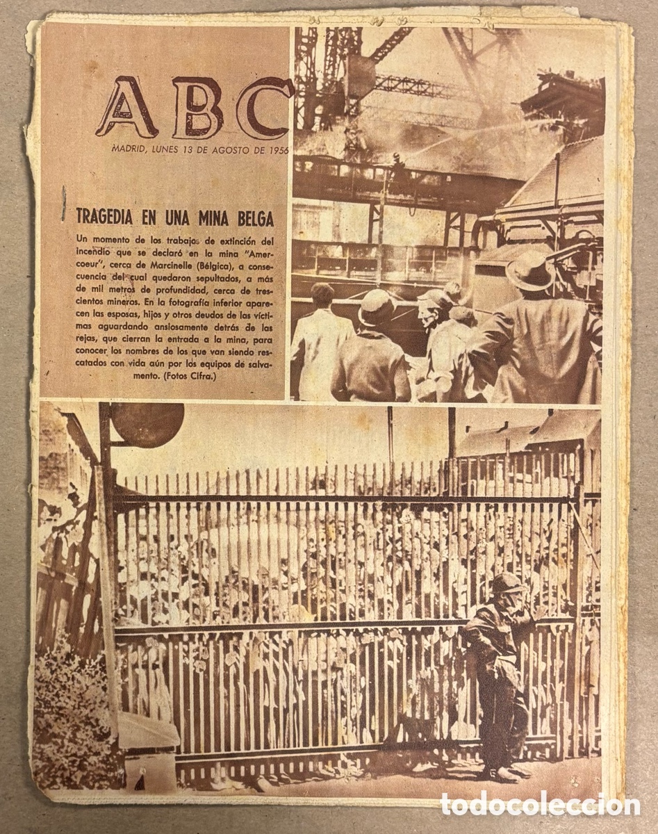 Coleccionismo de revistas y peri&oacute;dicos: ABC (13 AGOSTO 1956) TRAGEDIA EN MINA BELGA, REGRESO A ESPA&Ntilde;A LOLA FLORES, ORIO GANA CAMPEONATO