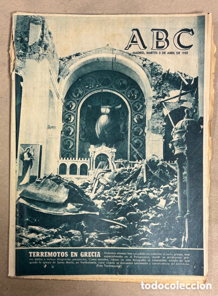 Coleccionismo de revistas y peri&oacute;dicos: ABC (5 ABRIL 1955) TERREMOTOS EN GRECIA, ENTREGA VIVIENDAS SEGOVIA, ATL&Eacute;TICO MADRID 1-2 REAL MADRID