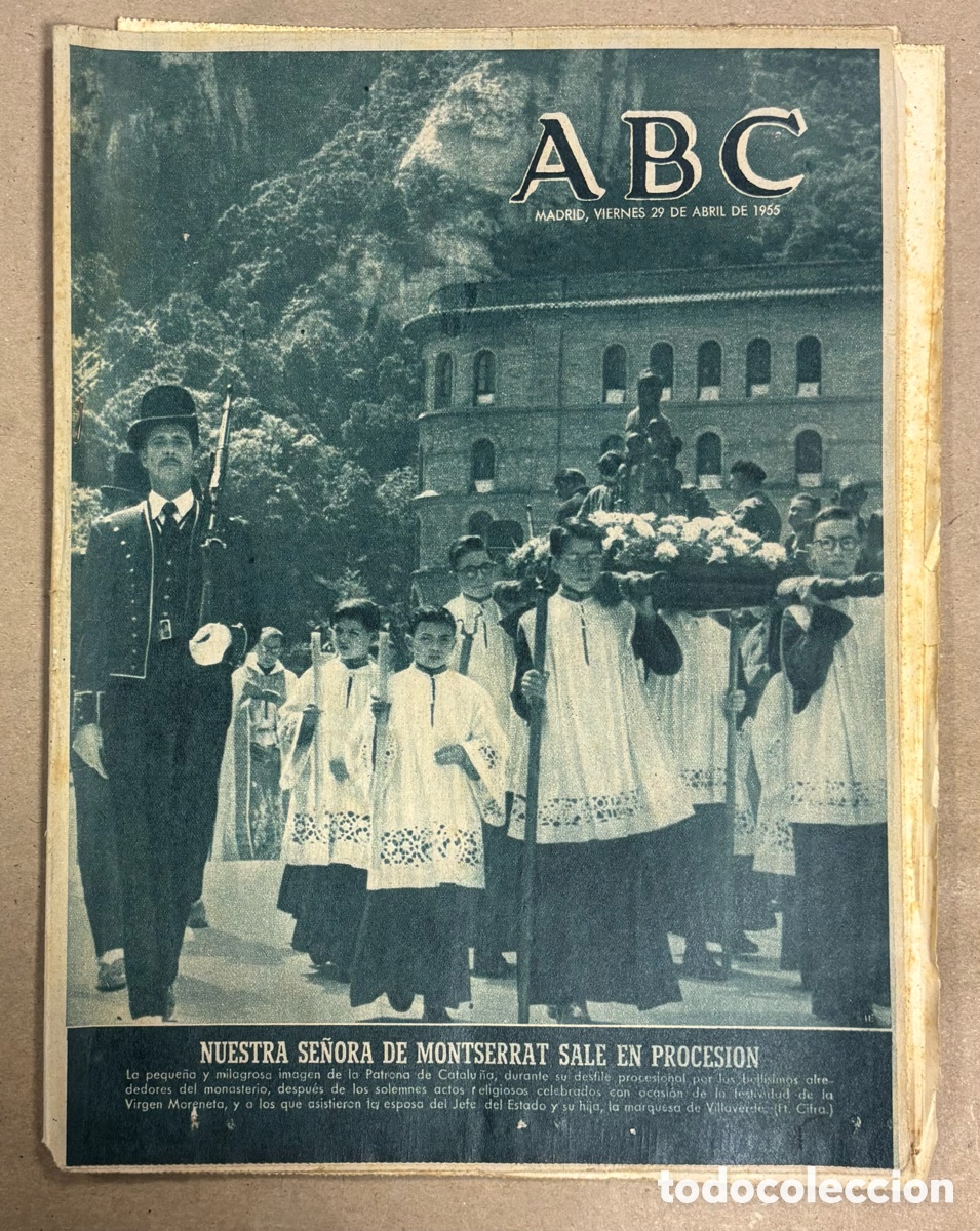 Coleccionismo de revistas y peri&oacute;dicos: ABC (29 ABRIL 1955) NUESTRA SE&Ntilde;ORA MONTSERRAT EN PROCESI&Oacute;N, CASOS DE POLIOMIELITIS, VALLADOLID ELIMI