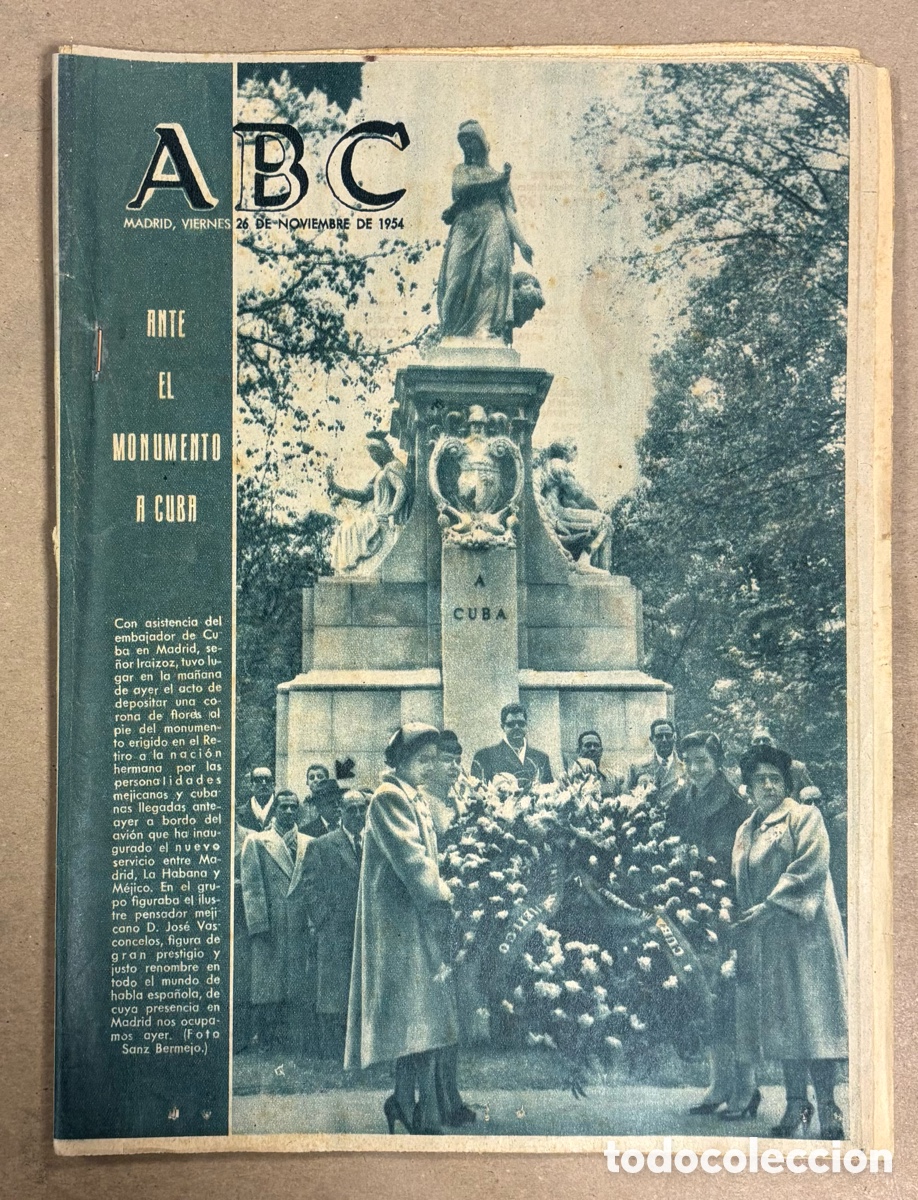 Coleccionismo de revistas y peri&oacute;dicos: ABC (26 NOVIEMBRE 1954) MONUMENTO A CUBA EN EL RETIRO, MANIOBRAS MILITARES COLMENAR VIEJO,&hellip;