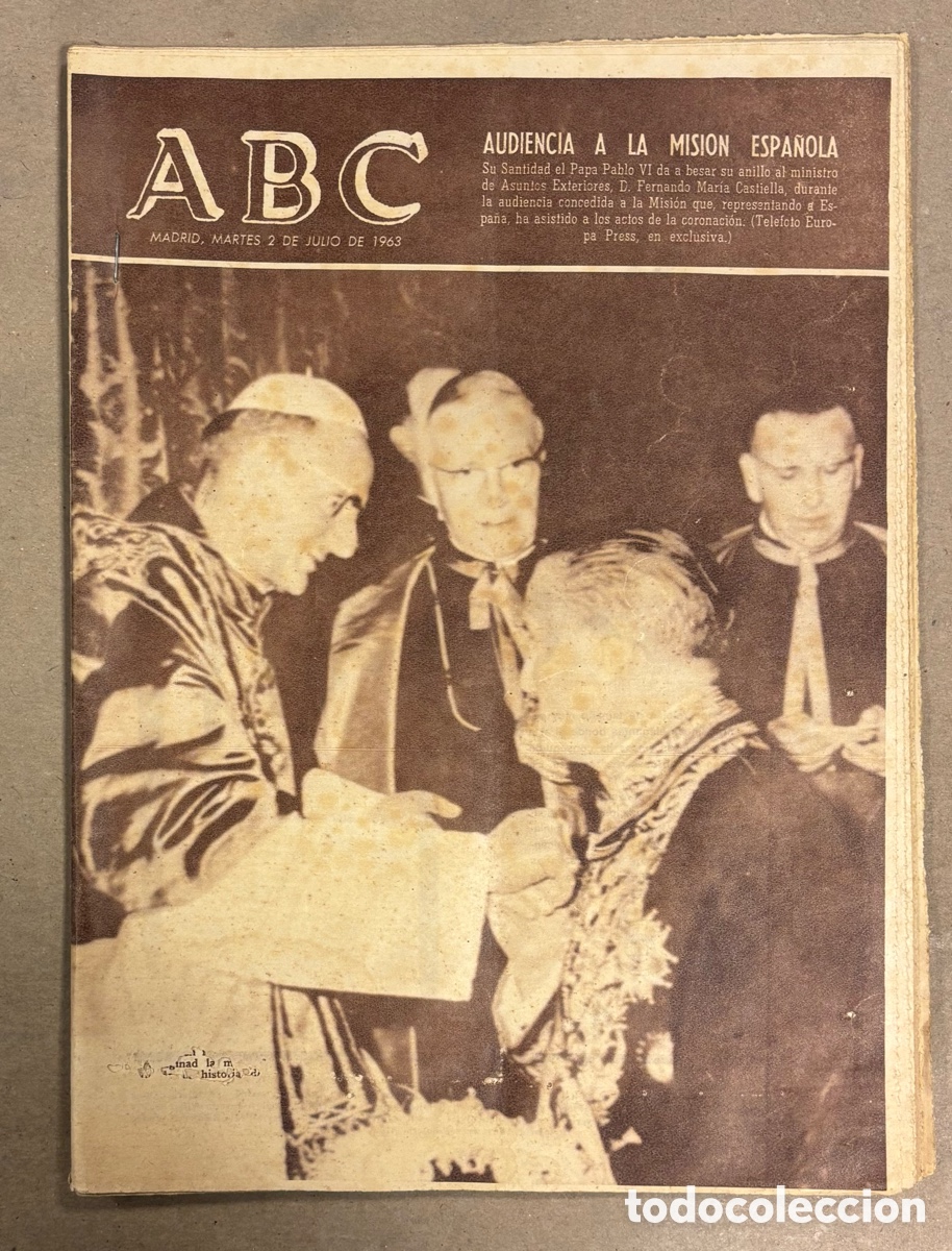 Coleccionismo de revistas y peri&oacute;dicos: ABC (2 JULIO 1963) CORONACI&Oacute;N PAPA PABLO VI AUDIENCIA MISI&Oacute;N ESPA&Ntilde;OLA, REUNI&Oacute;N FRANCO - HASSAN II
