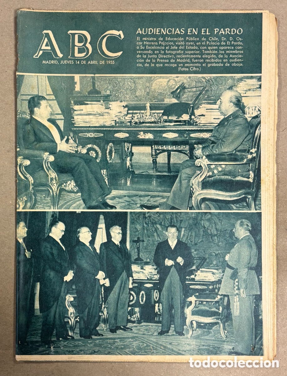 Coleccionismo de revistas y peri&oacute;dicos: ABC (14 ABRIL 1955) AUDIENCIAS EN EL PARDO, ESPECIAL NUEVA VIDA PRINCIPE JUAN CARLOS, BOMBERO TORERO