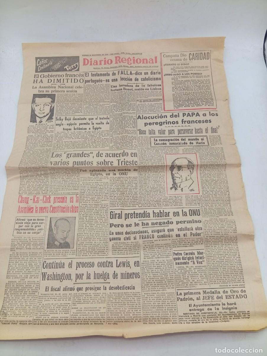 Coleccionismo de revistas y peri&oacute;dicos: DIARIO REGIONAL. VALLADOLID, 29 NOV 1946. N&ordm; 12410. EL TESTAMENTO DE FALLA, LECCION DE CATOL.. LEER.