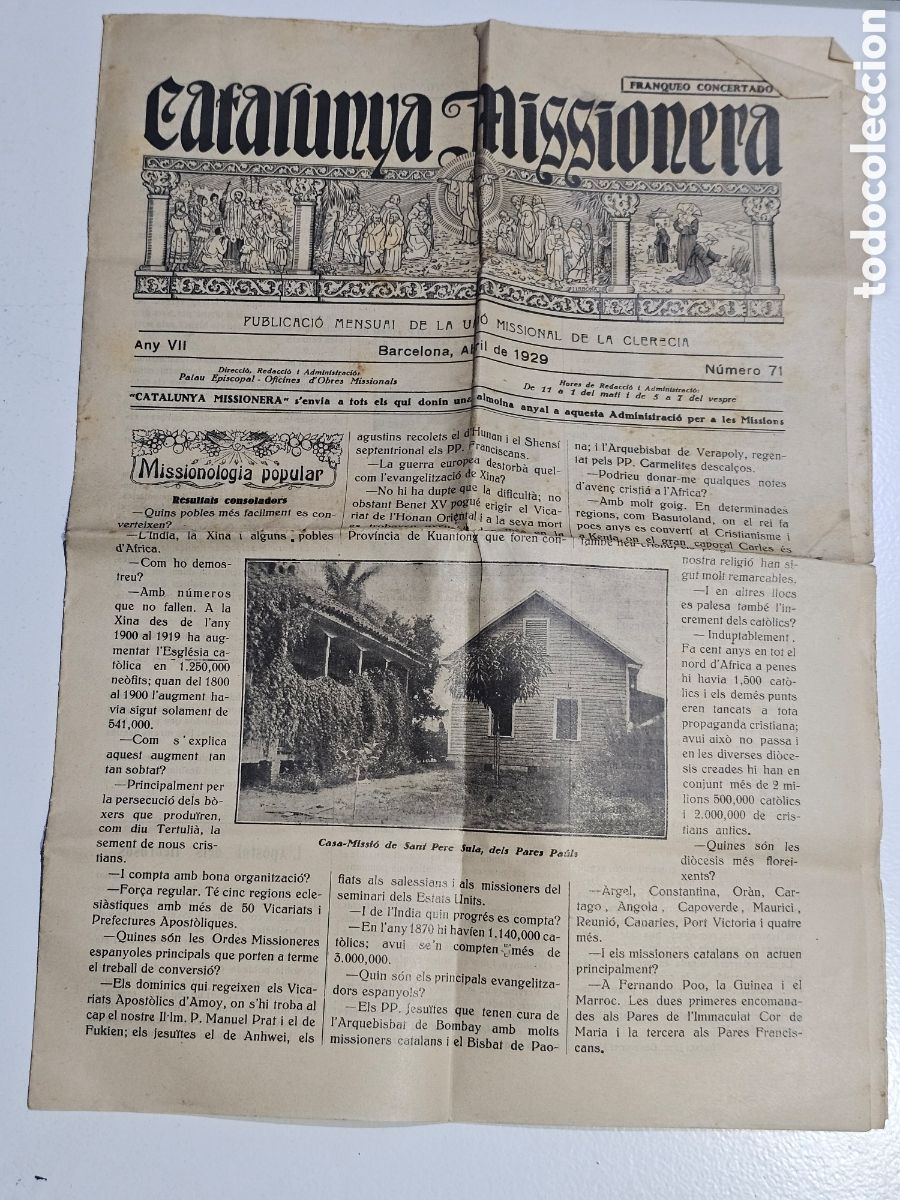 Sammeln von Zeitschriften und Zeitungen: ​Peri&oacute;dico Antiguo Catalunya Missionera (Abril de 1929) - Coleccionismo / Prensa Hist&oacute;rica India
