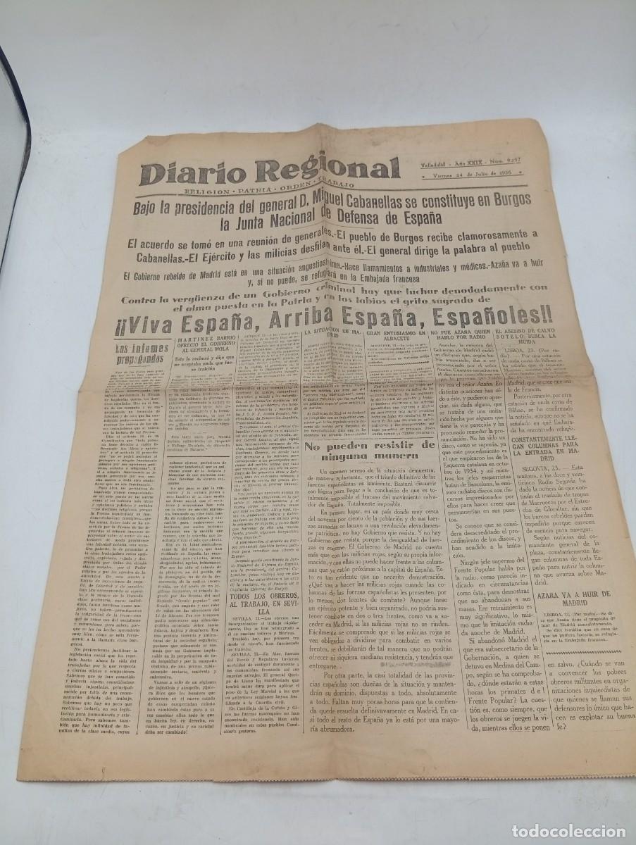 Coleccionismo de revistas y peri&oacute;dicos: DIARIO REGIONAL. VALLADOLID, 24 JUL 1936. N&ordm; 9297. D. MIGUEL CABANELLAS SE CONSTITUYE EN BURG.. LEER