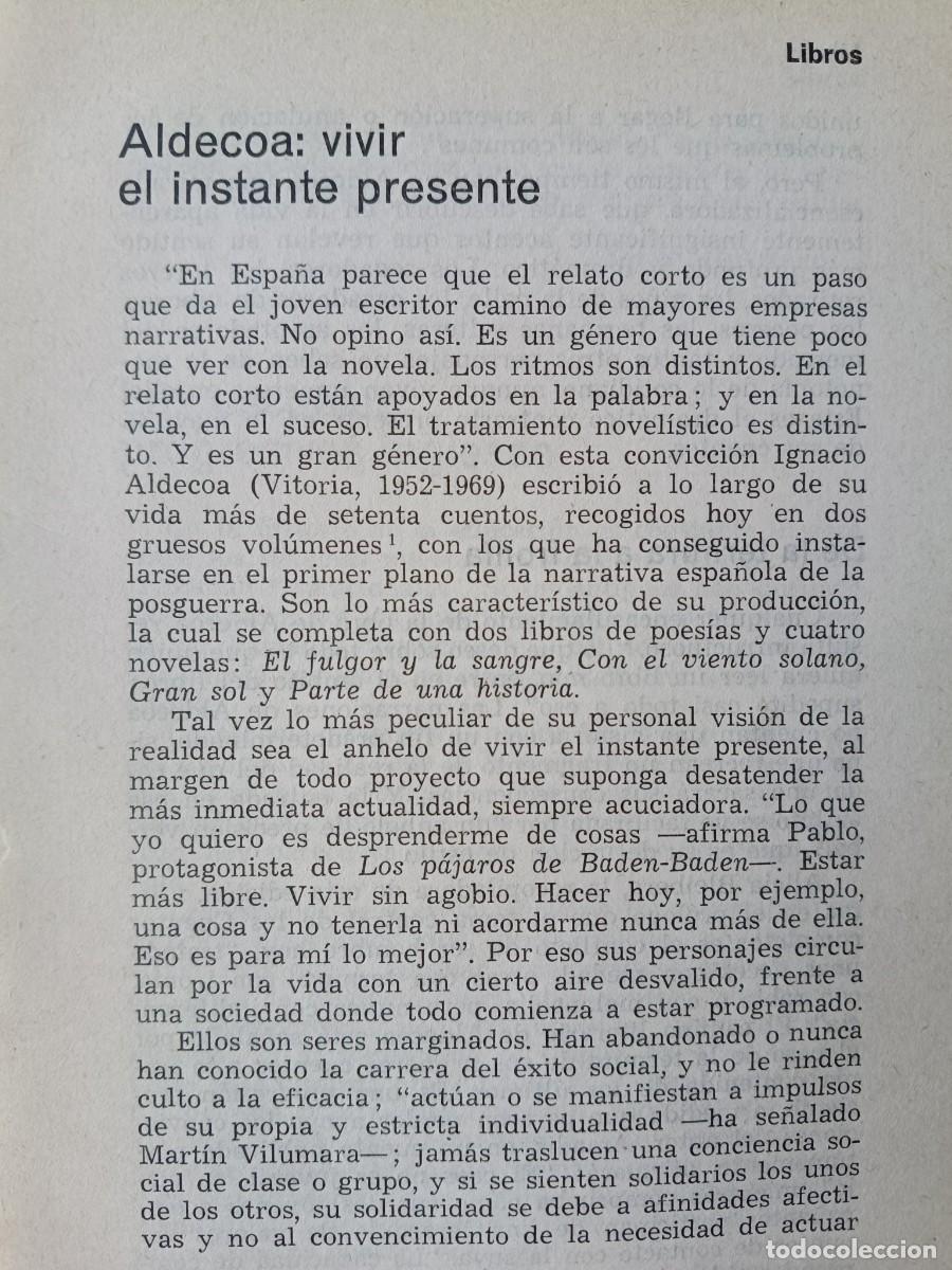 Collectionnisme de Revues et Journaux: COMENTARIO SOBRE LOS CUENTOS DE IGNACIO ALDECOA. 3 PAGINAS DE REVISTA NUESTRO TIEMPO, 1973.