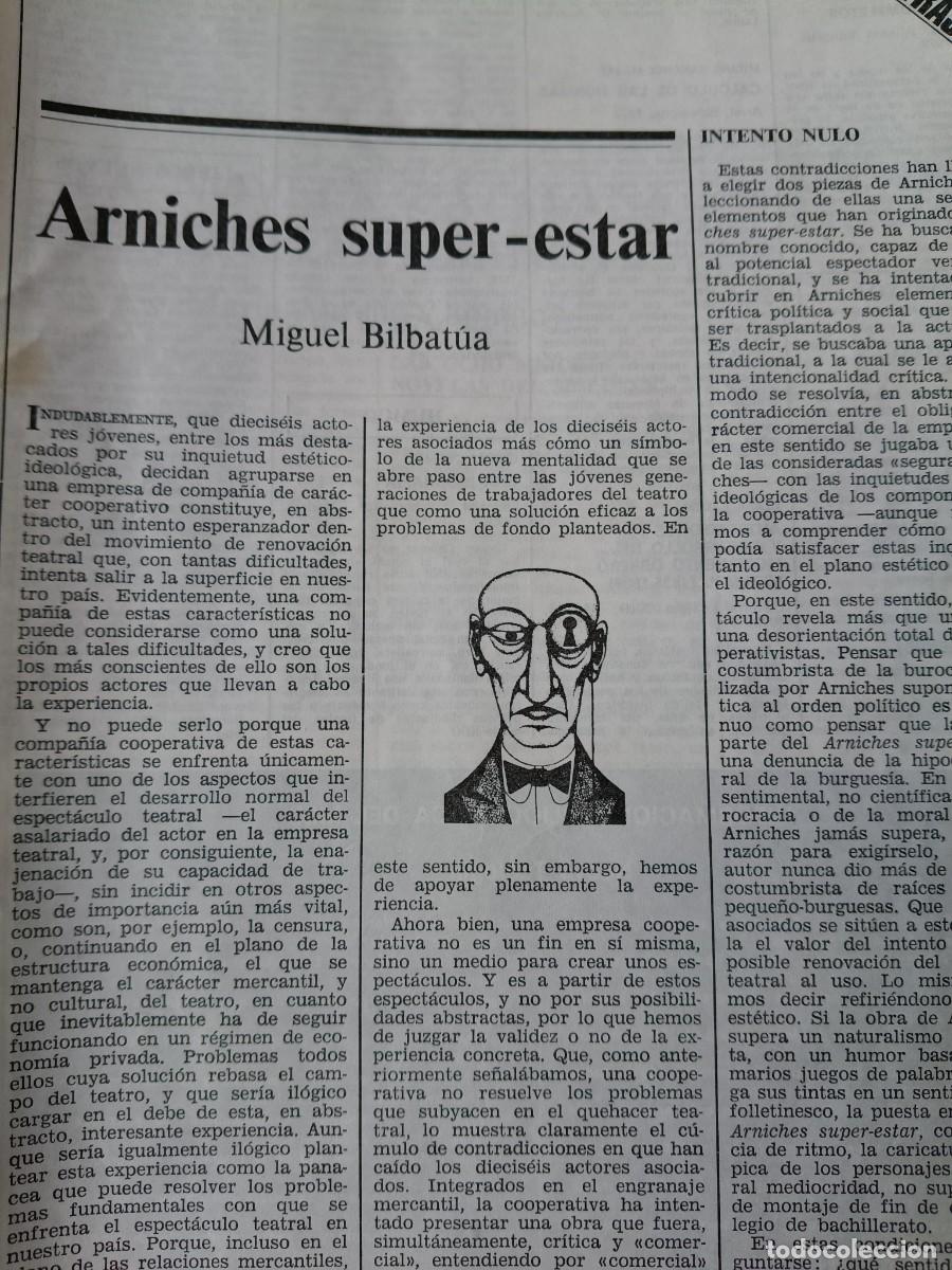 Collezionismo di Riviste e Giornali: CRITICA DEL ESTRENO DE ARNICHES SUPER-ESTAR. ART&Iacute;CULO DE CUADERNOS PARA EL DIALOGO 1973.