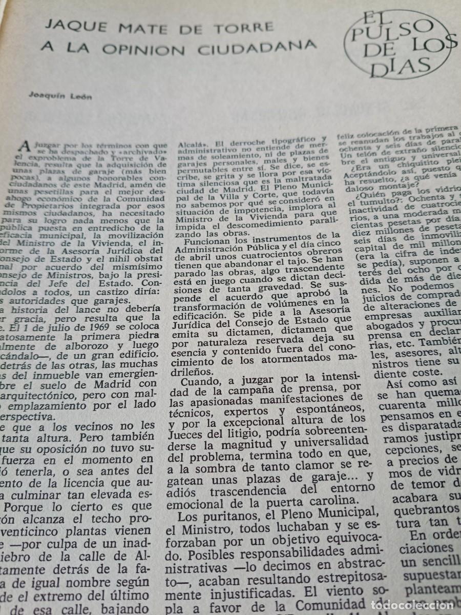 Coleccionismo de revistas y peri&oacute;dicos: POL&Eacute;MICA CONSTRUCCI&Oacute;N DE LA TORRE DE VALENCIA, MADRID. ART&Iacute;CULO DE CUADERNOS PARA EL DIALOGO 1971.