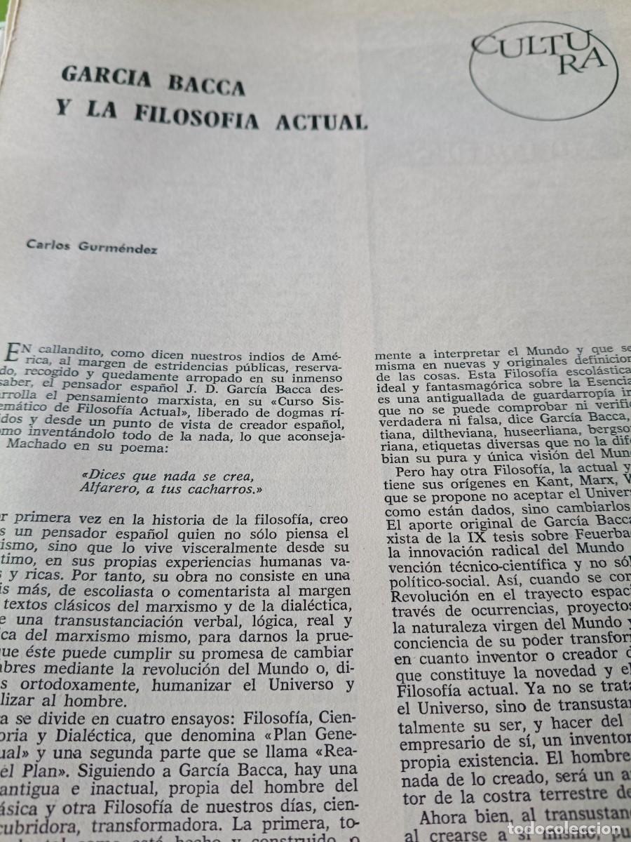 Coleccionismo de revistas y peri&oacute;dicos: GARC&Iacute;A BACCA Y LA FILOSOF&Iacute;A ACTUAL, CARLOS GURM&Eacute;NDEZ. 4 P&Aacute;GINAS DE CUADERNOS PARA EL DIALOGO 1971.