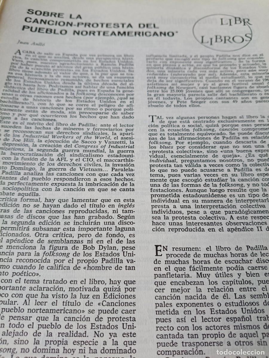Sammeln von Zeitschriften und Zeitungen: LA CANCI&Oacute;N PROTESTA Y FOLK EN ESTADOS UNIDOS. ART&Iacute;CULO DE CUADERNOS PARA EL DIALOGO 1969.