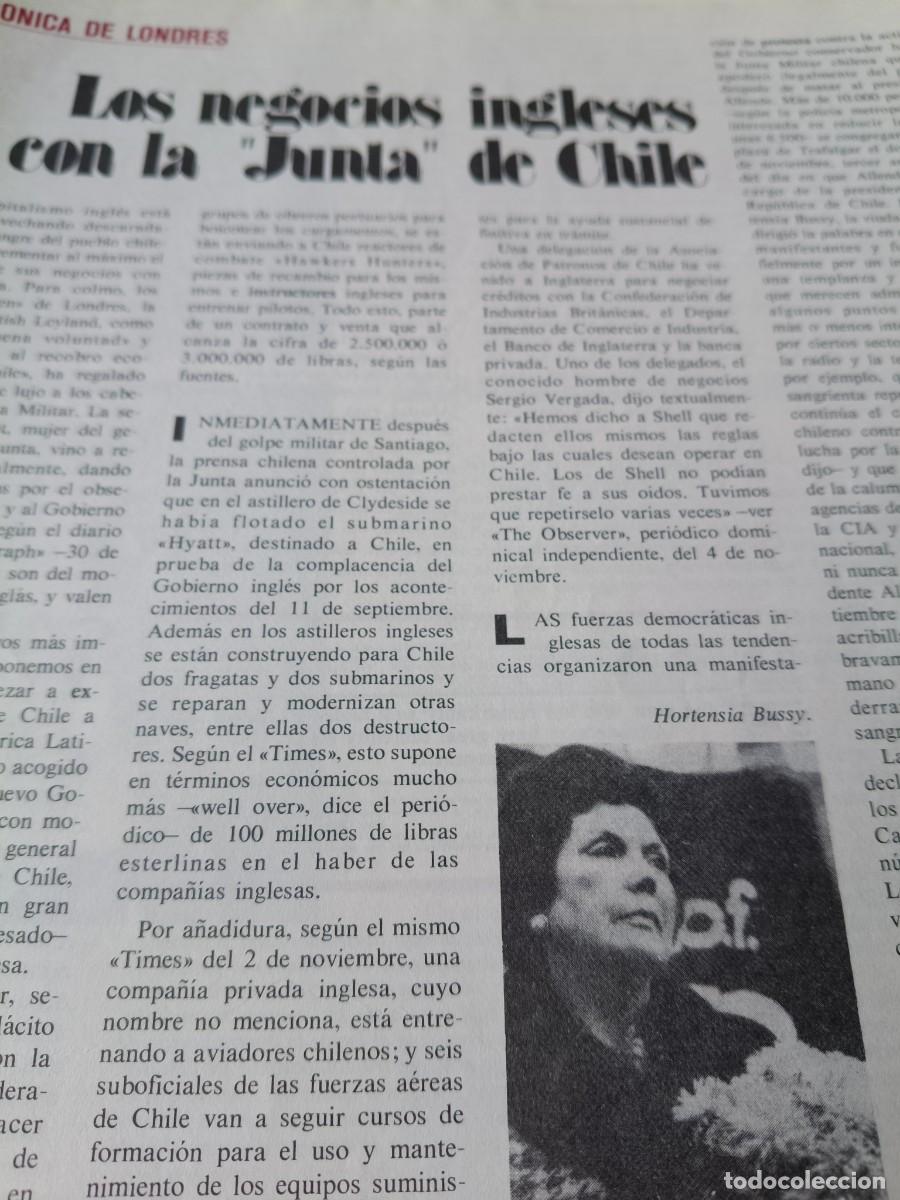 Coleccionismo de revistas y peri&oacute;dicos: NEGOCIOS INGLESES CON LA JUNTA MILITAR GOLPISTA DE CHILE. ART&Iacute;CULO DE REVISTA INDICE. 1973