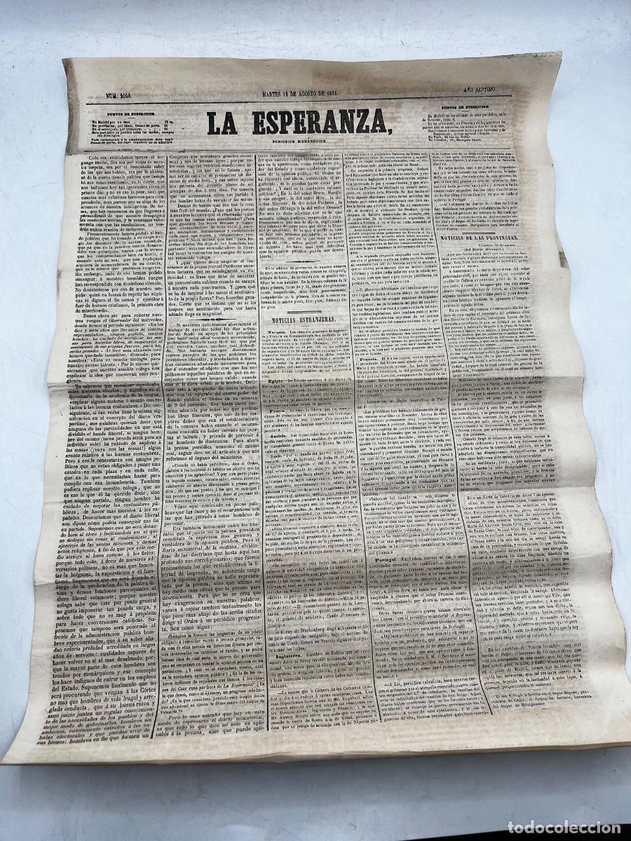 Sammeln von Zeitschriften und Zeitungen: PERI&Oacute;DICO MON&Aacute;RQUICO LA ESPERANZA. N&deg;2098. 12 DE AGOSTO 1851. ENTENDERMOS MENOS EL LENGUAJE LIBERAL.