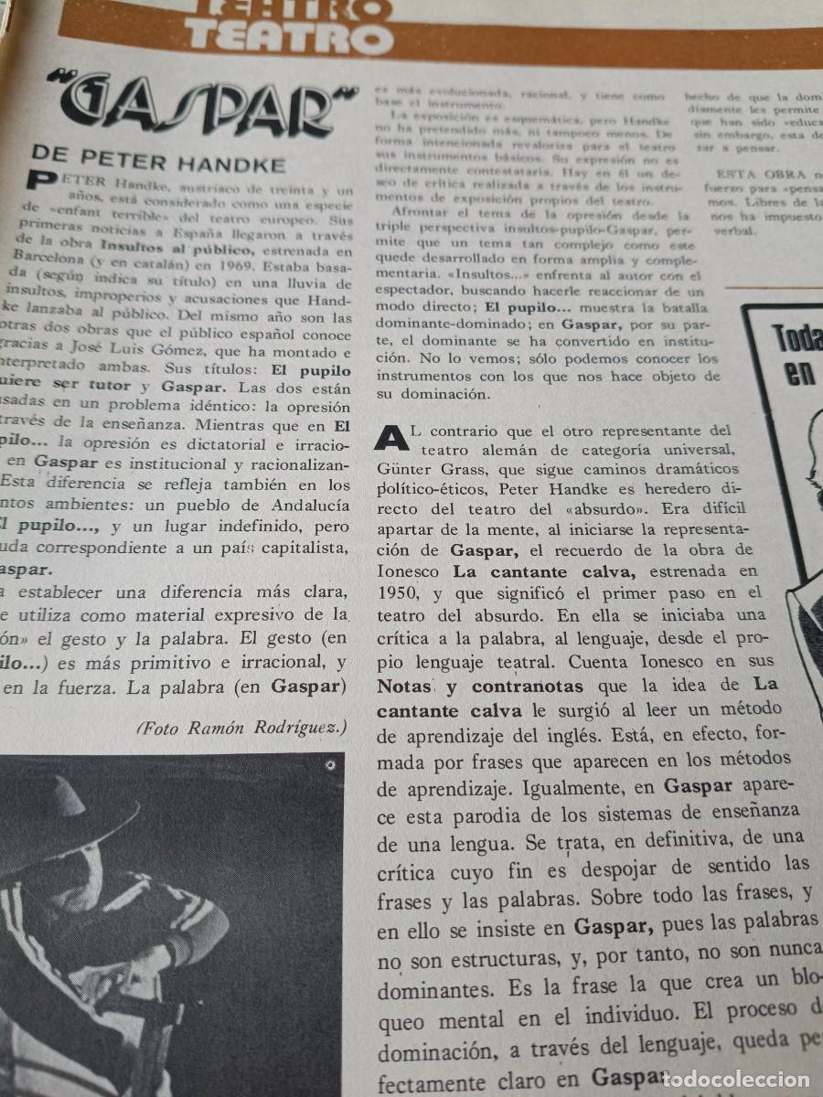 Collectionnisme de Revues et Journaux: CRITICA DE GASPAR DE PETER HANDKE POR VICTOR ZALBIDEA. ART&Iacute;CULO DE REVISTA INDICE. 1973