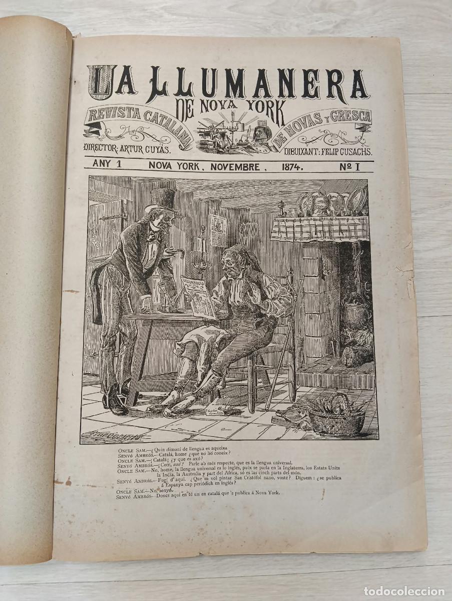 Coleccionismo de revistas y peri&oacute;dicos: La Llumanera de Nueva York. Revista Catalana de Novas y Gresca. Any 1. Nova York, Novembre, 1874.