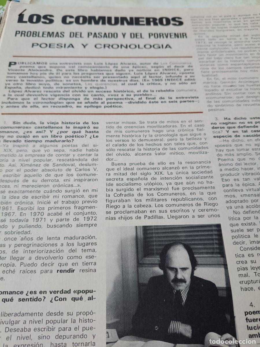 Collectionnisme de Revues et Journaux: ENTREVISTA A LUIS LOPEZ ALVAREZ, POEMA LOS COMUNEROS Y CRONOLOG&Iacute;A. EXTRA&Iacute;DO DE REVISTA INDICE. 1973