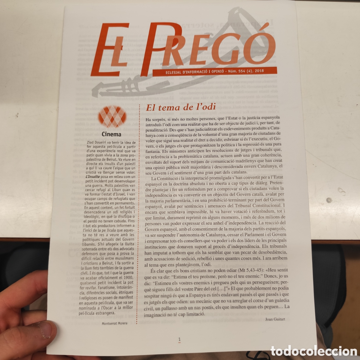 Coleccionismo de revistas y peri&oacute;dicos: EL PREG&Oacute; - ECLESIAL D'INFORMACI&Oacute; I OPINI&Oacute; - N&Uacute;M. 554 - 2018 - EL TEMA DE L'ODI / 786
