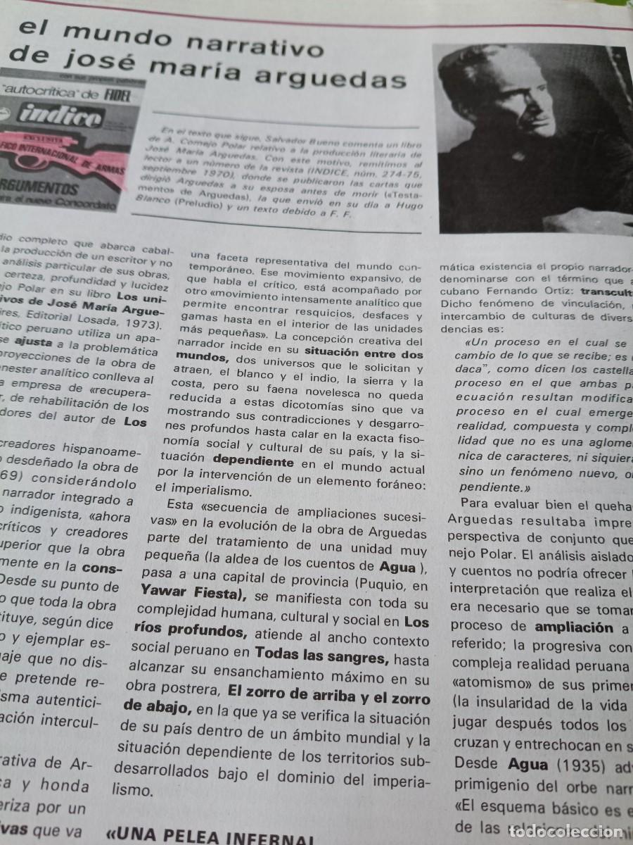 Coleccionismo de revistas y peri&oacute;dicos: EL MUNDO NARRATIVO DE JOS&Eacute; MAR&Iacute;A ARGUEDAS. 3 P&Aacute;GINAS EXTRA&Iacute;DAS DE REVISTA INDICE. 1975