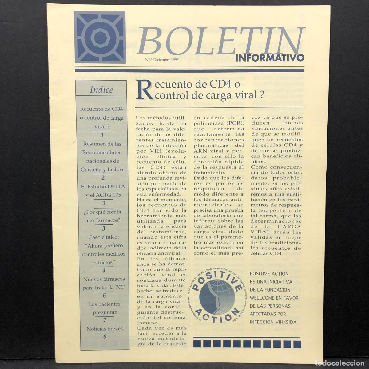 Collezionismo di Riviste e Giornali: BOLETIN INFORMATIVO - RECUENTO DE CD4 O CONTROL DE CARGA VIRAL - N&ordm; 5 - DICIEMBRE 1995 / 801