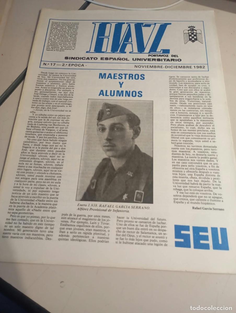 Coleccionismo de revistas y peri&oacute;dicos: HAZ REVISTA PORTAVOZ SINDICATO ESPA&Ntilde;OL UNIVERSITARIO II EPOCA N&ordm; 17 DICIEMBRE 1982 REF. UR MES 7