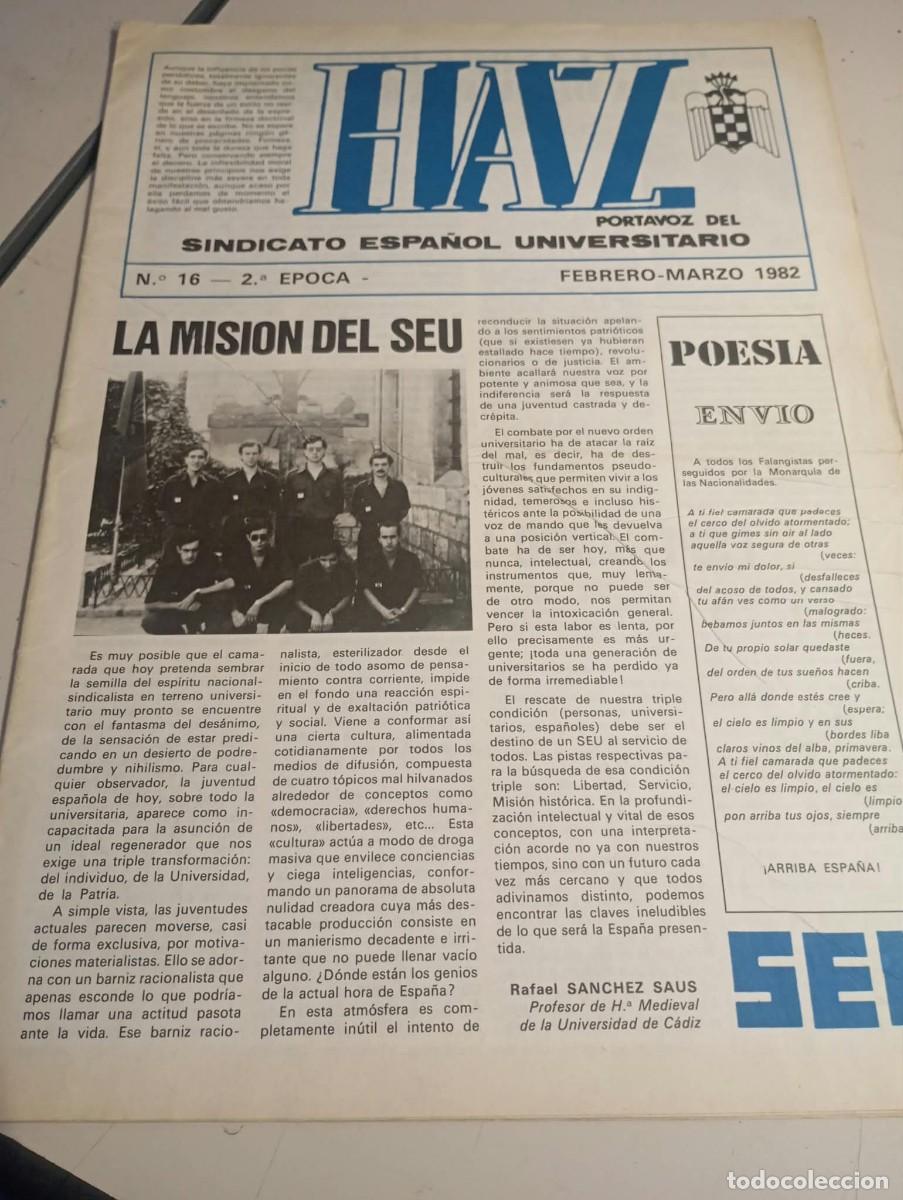 Coleccionismo de revistas y peri&oacute;dicos: HAZ REVISTA PORTAVOZ SINDICATO ESPA&Ntilde;OL UNIVERSITARIO II EPOCA N&ordm; 16 MARZO 1982 REF. UR MES 7