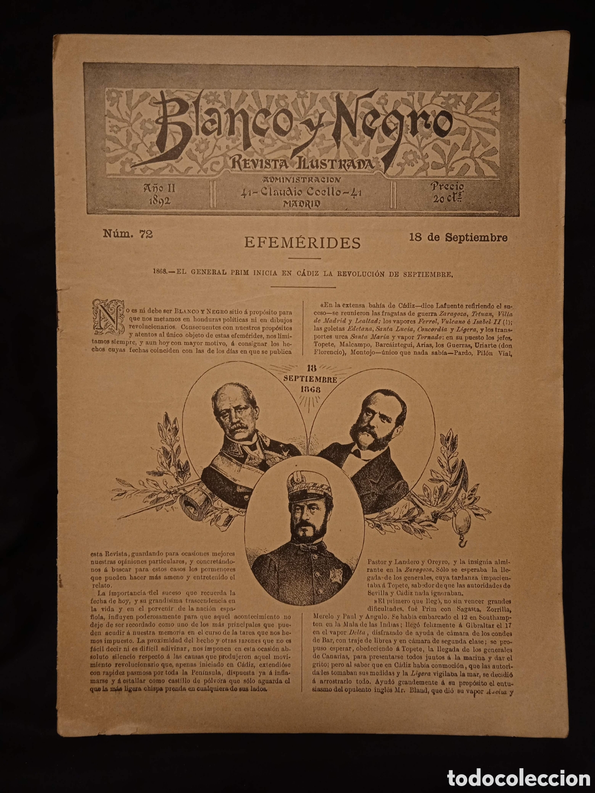 Coleccionismo de revistas y peri&oacute;dicos: REVISTA BLANCO Y NEGRO N&ordm; 72 18 SEPTIEMBRE 1892