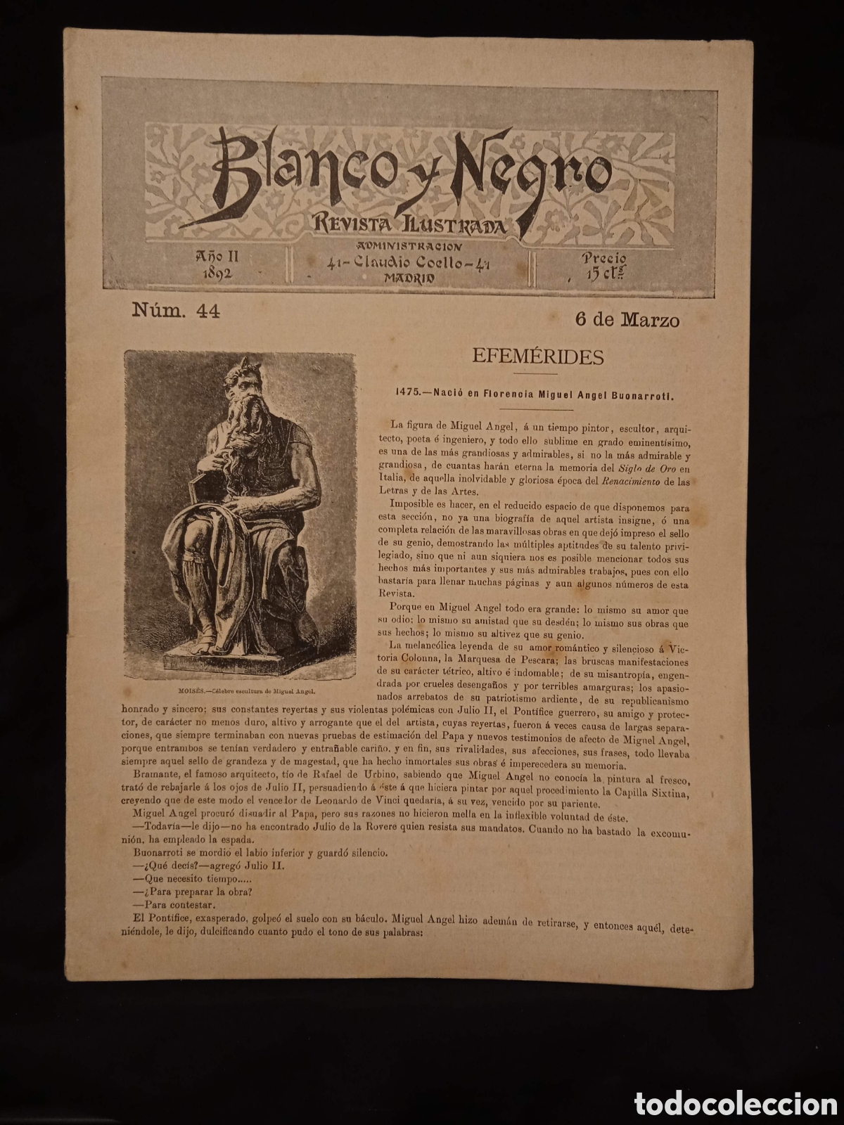 Coleccionismo de revistas y peri&oacute;dicos: REVISTA BLANCO Y NEGRO N&ordm; 44 6 MARZO 1892