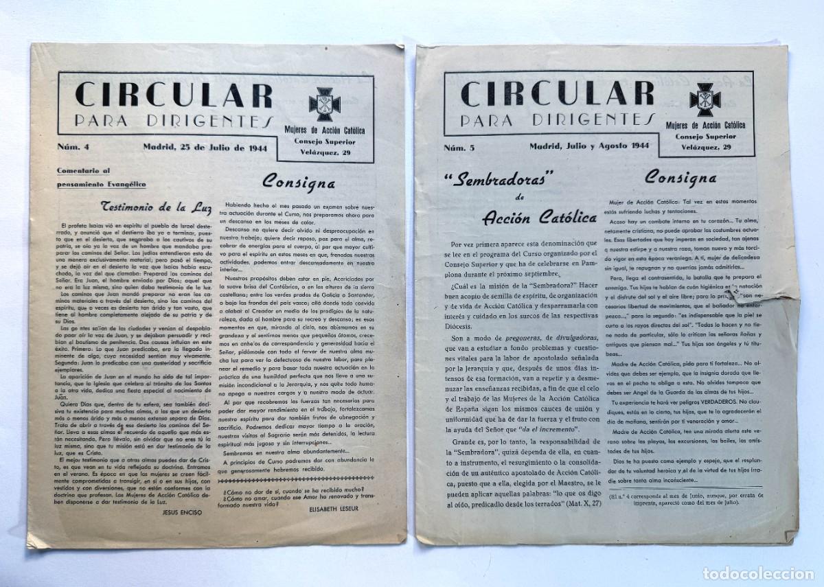 Colecionismo de Revistas e Jornais: MUJERES DE ACCI&Oacute;N CAT&Oacute;LICA / CIRCULAR PARA DIRIGENTES A&Ntilde;O 1944 / 2 EJEMPLARES