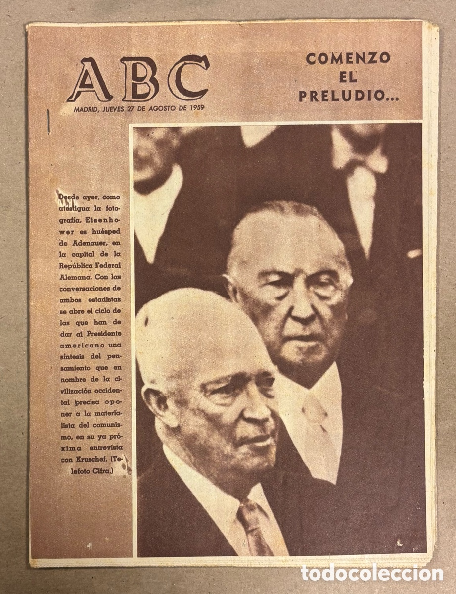 Sammeln von Zeitschriften und Zeitungen: ABC (27 AGOSTO 1959) EINSENHOWER Y ADENAUER, MARUJITA DIAZ TONY LEBLANC, REAL MADRID 8-3 FORTUNA