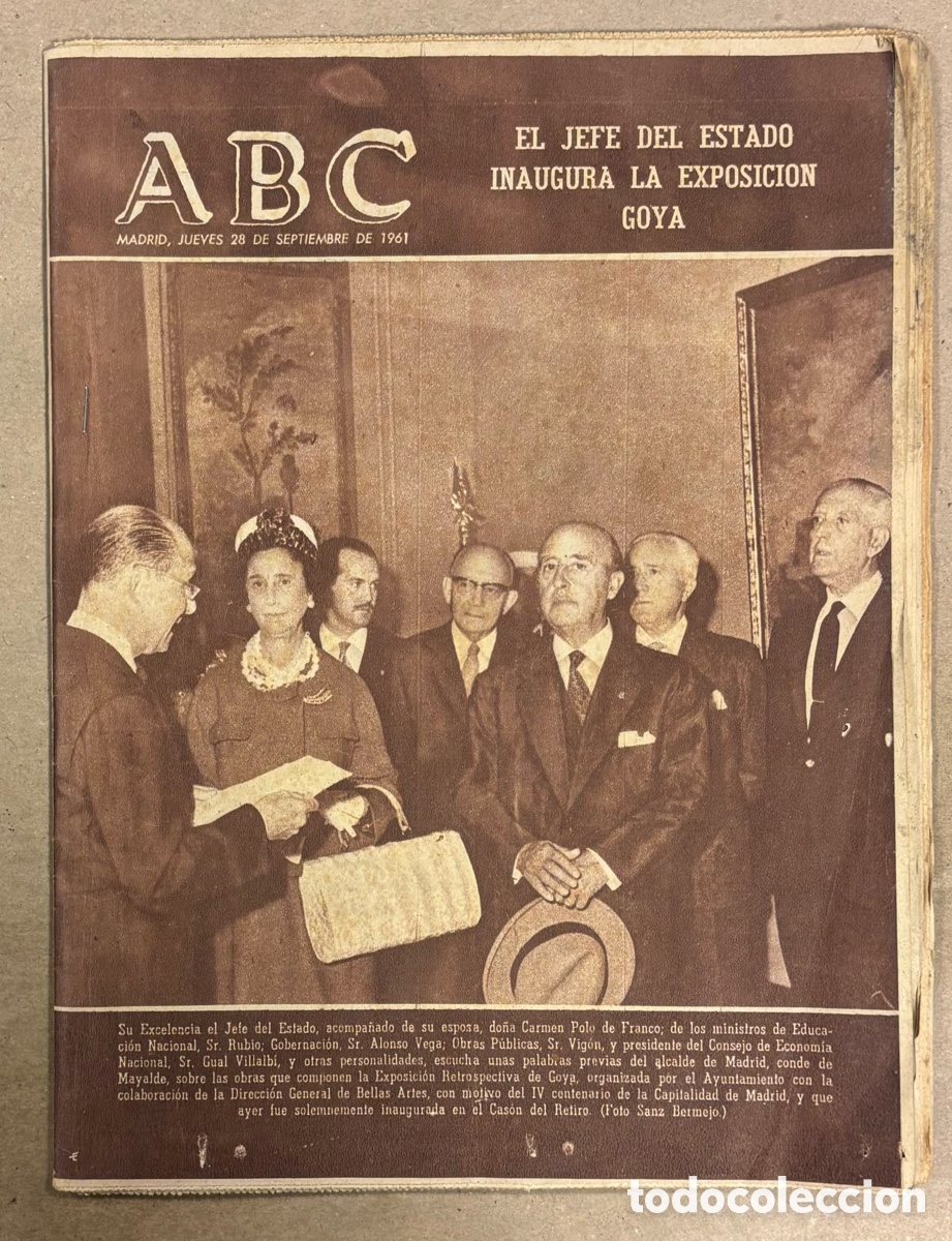 Coleccionismo de revistas y peri&oacute;dicos: ABC (28 SEPTIEMBRE 1961) FRANCO INAUGURA EXPOSICI&Oacute;N DE GOYA, ATL&Eacute;TICO MADRID ELIMINA AL SEDAN COPA F
