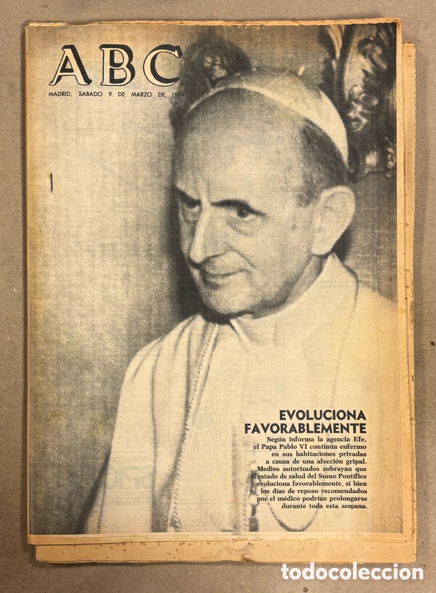 Collectionnisme de Revues et Journaux: ABC (9 MARZO 1974) MEJORA SALUD PAPA PABLO VI, ALFREDO LANDA, MARUJITA DIAZ (CARTEL EL OSO Y EL MADR