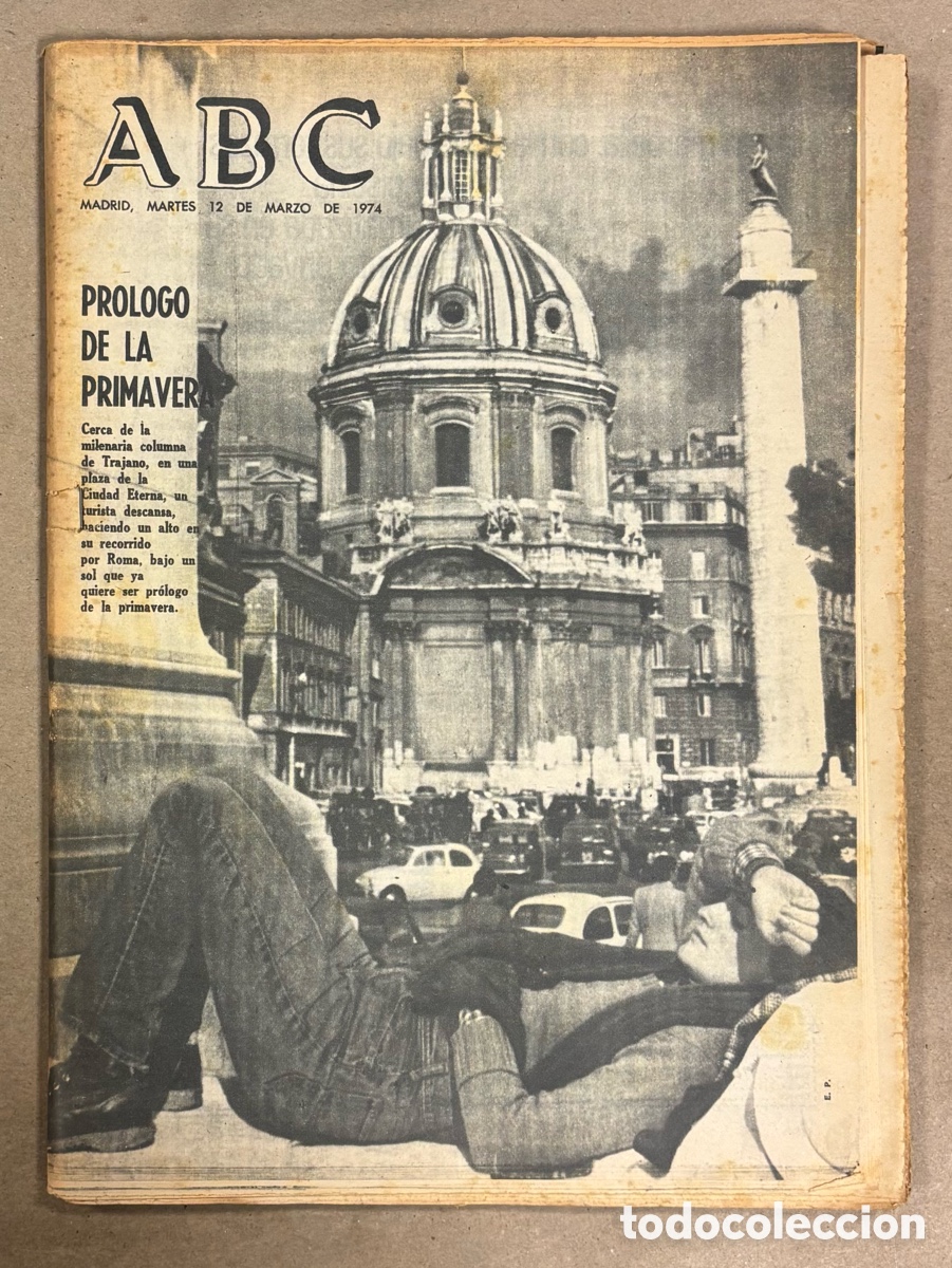 Collectionnisme de Revues et Journaux: ABC (12 MARZO 1974) ROMA, LOUIS DE FUNES, VAINICA DOBLE, OBISPO BILBAO CASO A&Ntilde;OVEROS, REAL MADRID