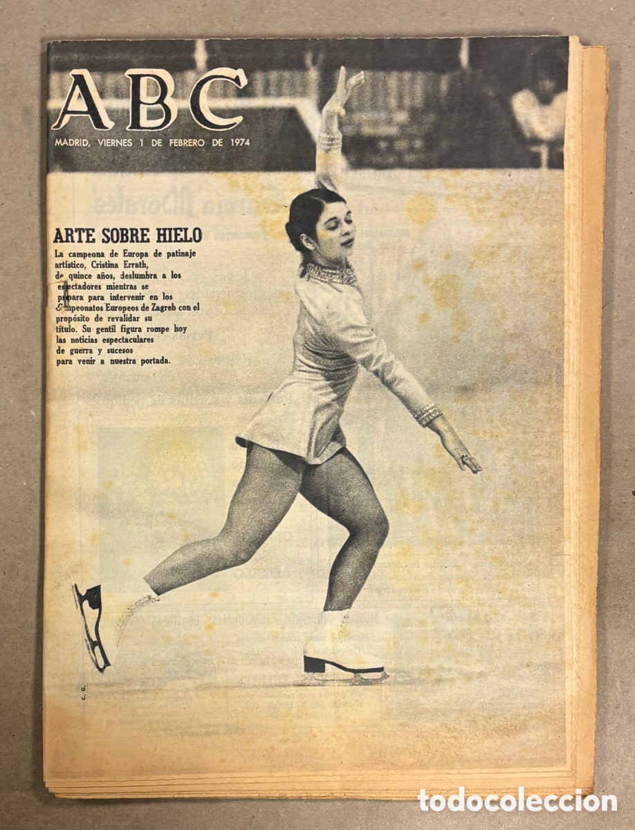 Collectionnisme de Revues et Journaux: ABC (1 FEBRERO 1974) CRISTINA ERRATH CAMPEONA EUROPA PATINAJE HIELO, MIGUEL MU&Ntilde;OZ, ZORI SANTOS Y