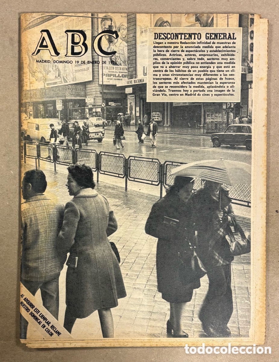 Collectionnisme de Revues et Journaux: ABC (19 ENERO 1975) MEDIDA ADELANTO CIERRE ESPECT&Aacute;CULOS Y ESTABLECIMIENTOS, CRISIS GOBIERNO PORTUGAL