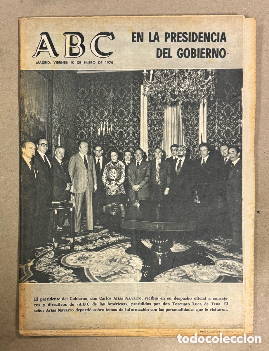 Coleccionismo de revistas y peri&oacute;dicos: ABC (10 ENERO 1975) CONSEJEROS ABC CON ARIAS NAVARRO, RAYO VALLECANO 2-0 EIBAR COPA GENERALISIMO,..