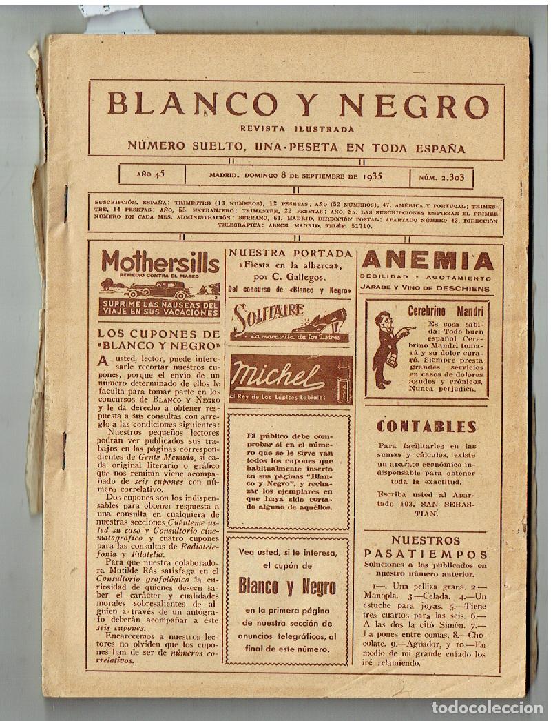 Sammeln von Zeitschriften und Zeitungen: BLANCO Y NEGRO. N&ordm; 2303. 8 SEPBRE. 1935.DEPORTES, TOROS, MODA, CINE..(Z/C4 RUM)