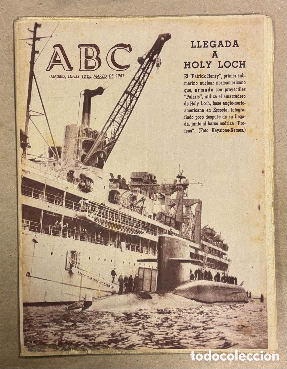 Coleccionismo de revistas y peri&oacute;dicos: ABC (13 MARZO 1961) PRIMER SUBMARINO NUCLEAR, ORSON WELLES, VESPACAR, REAL MADRID CAMPE&Oacute;N LIGA