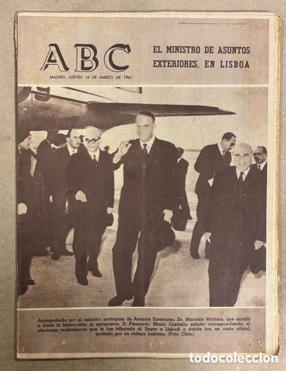 Colecionismo de Revistas e Jornais: ABC (16 MARZO 1961) SANTA CRUZ DE MUDELA NAVAJAS, BARCELONA A SEMIFINALES COPA EUROPA, PORTOMARIN,