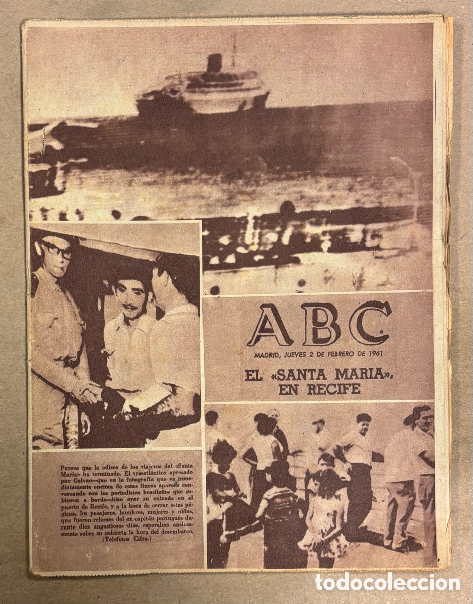 Collectionnisme de Revues et Journaux: ABC (2 FEBRERO 1961) EL SANTA MAR&Iacute;A EN RECIFE, GALIANA BOXEADOR, ZORI SANTOS CODESO, ALMA ARAGONESA