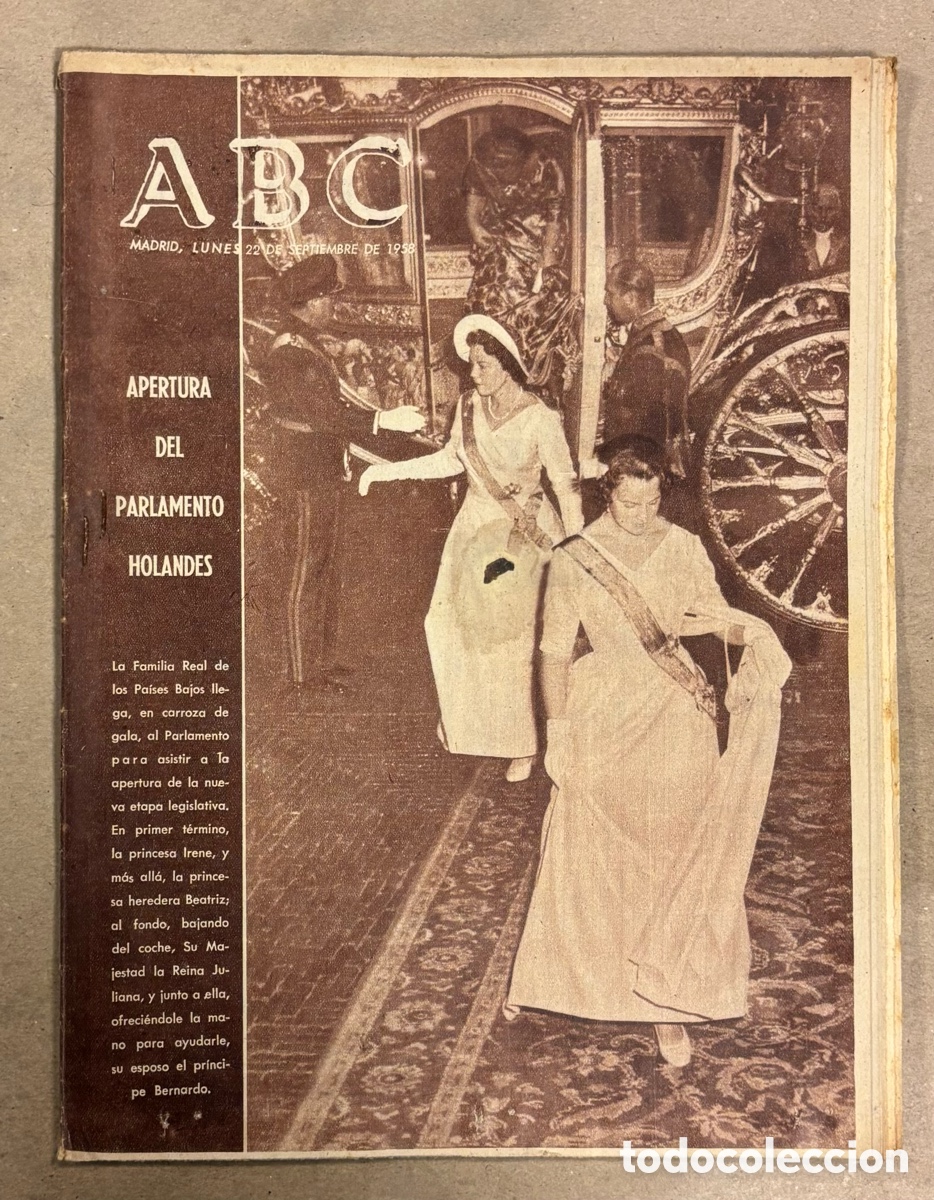 Sammeln von Zeitschriften und Zeitungen: ABC (22 SEPTIEMBRE 1958) APERTURA PARLAMENTO HOLANDA, INAUGURADO POR FRANCO TORDESILLAS ALBERGUE