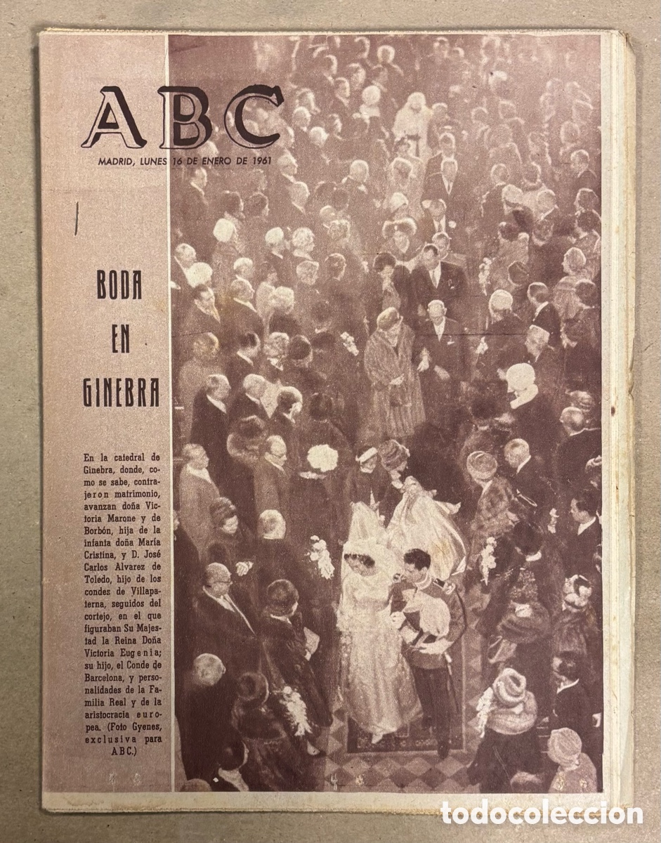 Coleccionismo de revistas y peri&oacute;dicos: ABC (16 ENERO 1961) BODA EN GINEBRA, MONTERIAS EN EL COTO EL AGUILA, SANATORIO DEL DR. LE&Oacute;N,&hellip;
