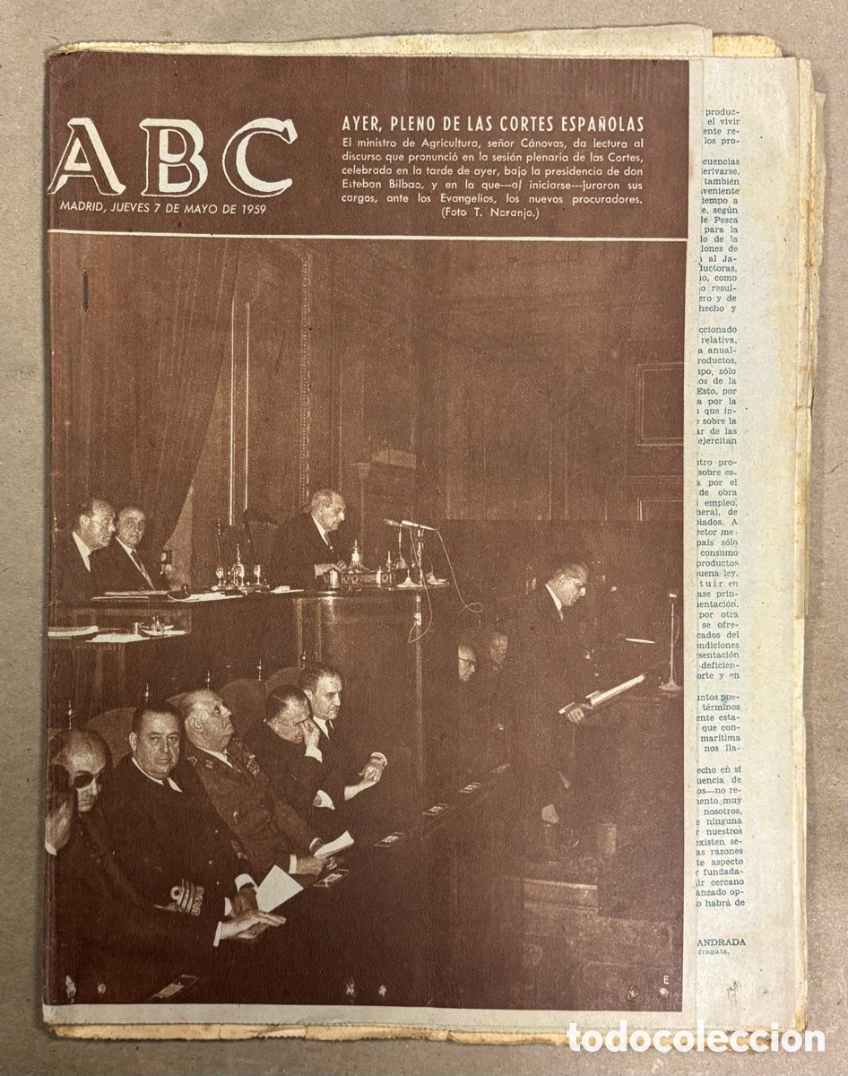 Coleccionismo de revistas y peri&oacute;dicos: ABC (7 MAYO 1959) PLENO CORTES ESPA&Ntilde;OLAS, MARRUECOS LIBERA 40 ESPA&Ntilde;OLES, LOLA FLORES,&hellip;