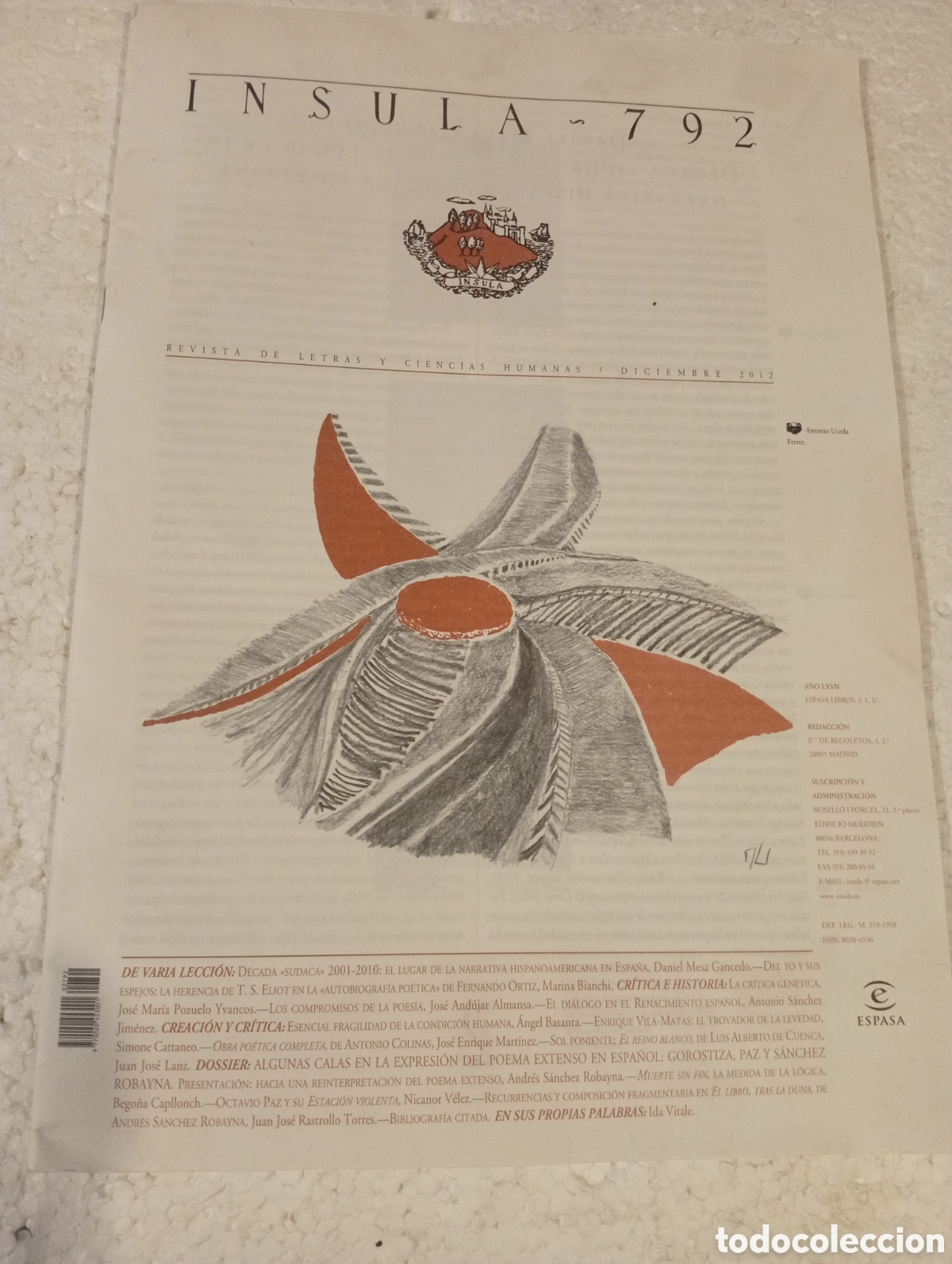 Collectionnisme de Revues et Journaux: &Iacute;NSULA. REVISTA DE LETRAS Y CIENCIAS. 792. DICIEMBRE 2012