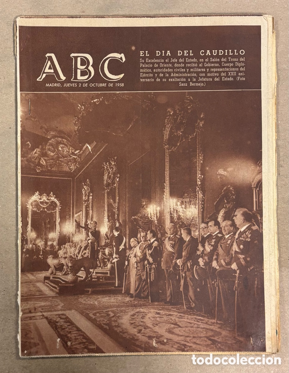 Coleccionismo de revistas y peri&oacute;dicos: ABC (2 OCTUBRE 1958) EL D&Iacute;A DEL CAUDILLO, INDUSTRIA TEXTIL ONTENIENTE, MEDINA DE RIOSECO, DE GAULLE