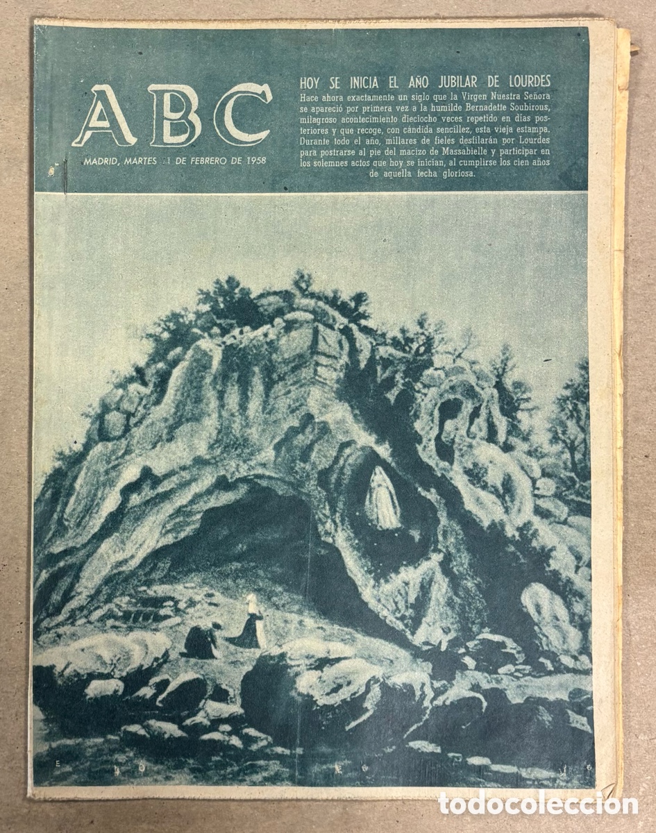 Collection Magazines and Newspapers: ABC (1 FEBRERO 1958) A&Ntilde;O JUBILAR DE LOURDES, ENTIERRO TENIENTE CARRASCO EN VIGO, FORD TAURUS 17M