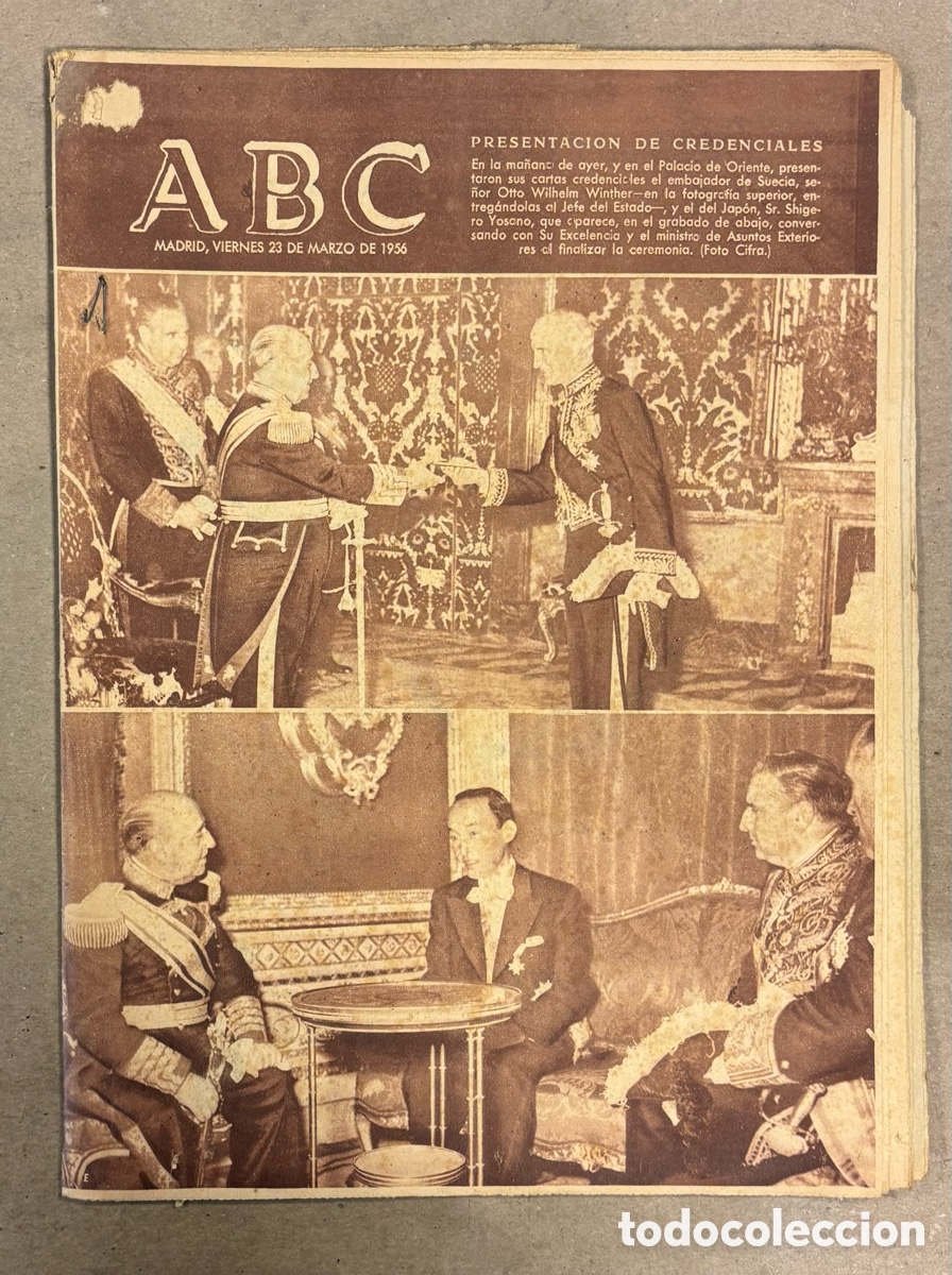 Colecionismo de Revistas e Jornais: ABC (23 MARZO 1956) EMBAJADOR SUECIA PRESENTA CREDENCIALES FRANCO, EL PINTOR GUAYAMASIN, ALMERIA