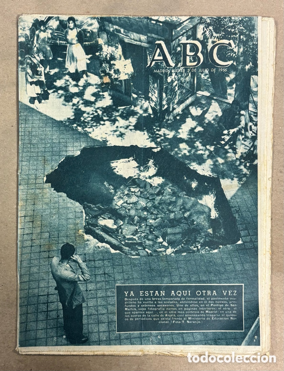 Coleccionismo de revistas y peri&oacute;dicos: ABC (5 JULIO 1956) SOCAV&Oacute;N POSTIGO SAN MAR&Iacute;N MADRID, JUGADORES ATHLETIC BILBAO RECIBIDOS POR EL PAPA